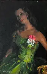 William Dargie, Esmerelda in Her Party Dress, Oil on Canvas on Board