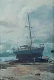 William Dargie, On the Hard - Port Albert, Oil on Canvas on Board