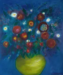 Still Life, Yellow Vase by Genevieve De Couvreur, Oil on Canvas, sold Jul 2019