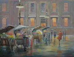 Flowers for Mum (Martin Place) by John Bradley, Oil on Board, sold Jul 2019