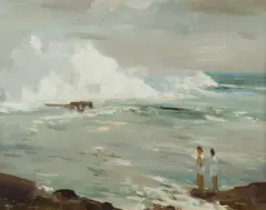 By the Sea,' c by W Rubery Bennett, 1945-50, Oil on Board, sold Jul 2019