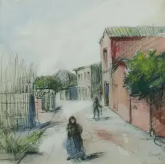 Eileen Berndt, French Village, 1935, Mixed Media on Paper