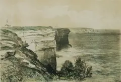John Skinner Prout, The Heads of Port Jackson, 1842, Coloured Lithograph