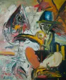 John Bellany, Fish Supper,' c1984. Roslyn Oxley label verso