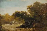 David Cox, A Woodland Ambush. No signature apparent, Oil on Canvas on Board