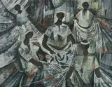 Paco Gorospe, Fishermen with Net, Oil on Canvas