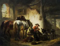 Wouterus I Verschuur, Stable Scene, Oil on Panel