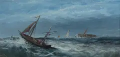 William Matthew Hale, Ships in High Seas, Oil on Card