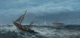 William Matthew Hale, Ships in High Seas, Oil on Card