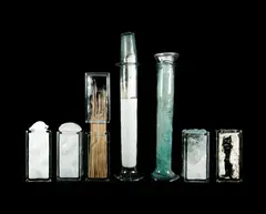 Irene Amos, 7 Various Glass Sculptures. Several with labels to base, 2 pieces incomplete / damaged. H71cm (tallest)