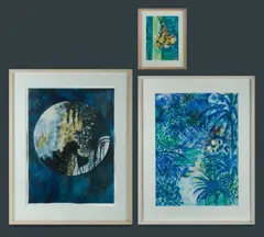 Cherie Peate, (3), 'Night Garden,' 1987, mixed media on paper (75x55cm); 'Disc Series IX,' 1990, mixed media on paper (76x56cm); & Bouquet, 1976, pastel (31x22cm)