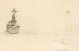 Markus Pernhart, Landscape and figure study, pencil on paper; framed