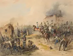 Friedrich Treml, The Battle of Raab (Györ) on 28 June 1849, 1851, watercolour on paper; framed