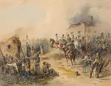 Friedrich Treml, The Battle of Raab (Györ) on 28 June 1849, 1851, watercolour on paper; framed