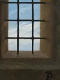 Carl Gustav Carus, View from a barred window into the sky, 1823, oil on canvas; unframed