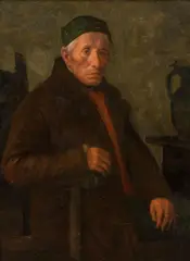Johann Michael Neder, Portrait of an old man with a green cap, c. 1841, oil on panel; framed
