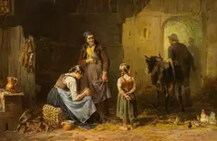 Anton Seitz, The poor peasant family, oil on panel; framed