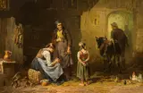 Anton Seitz, The poor peasant family, oil on panel; framed