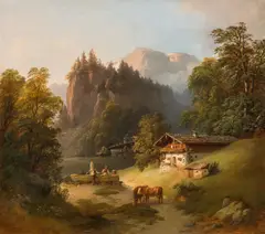 Gustav Barbarini, Mountain landscape with farm, 1850, oil on canvas; framed