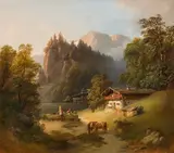 Gustav Barbarini, Mountain landscape with farm, 1850, oil on canvas; framed