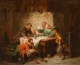 Eduard Ender, Bandits dicing for their heist, oil on panel; framed