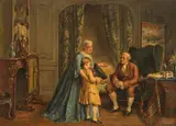 Léon Marie Dansaert, The birthday, oil on panel; framed