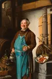 Hermann Armin Kern, Monk in a wine cellar, oil on panel; framed