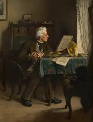 Anton Müller, The horn player, oil on panel