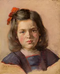 Paul Joanovits, Portrait of a young girl, oil on cardboard; framed