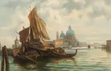 Karl Kaufmann, Venice, View of Santa Maria della Salute, oil on canvas; framed