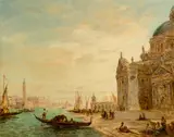 Félix Ziem, Venice, Grand Canal and Santa Maria della Salute, oil on panel; framed