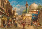 Carl Wuttke, Oriental street scene, oil on cardboard; framed