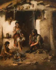 Hermann Armin Kern, Hungarian farmer's family, oil on canvas; framed