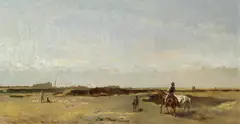 Puszta valley landscape with riders by Johann Gualbert Raffalt, oil on panel; framed, sold Jun 2023