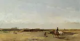 Johann Gualbert Raffalt, Puszta valley landscape with riders, oil on panel; framed