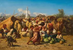 Market in Szolnok by Johann Gualbert Raffalt, 1860, oil on panel; framed, sold Jun 2023