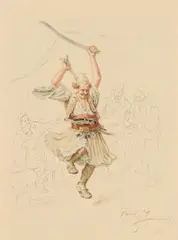 Paul Joanovits, Sabre dance (study), c. 1886, mixed media on paper; framed