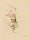 Paul Joanovits, Sabre dance (study), c. 1886, mixed media on paper; framed