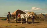 Johann Gualbert Raffalt, Hungarian horse-drawn cart, oil on panel; framed