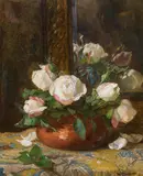 Hugo Charlemont, Weiße Rosen, c. 1915, oil on panel; framed