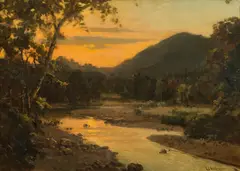 Ludwig Willroider, River landscape, oil on canvas; framed
