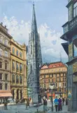 Richard Pokorny, Vienna, Graben with view of St. Stephen's Cathedral, watercolour on paper; framed