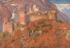 Josef Gratz, Schloss Sigmundskron in South Tyrol, oil on canvas; framed