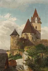Konrad Petrides, Weißenkirchen in the Wachau, oil on cardboard; framed