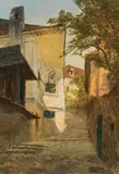 Konrad Petrides, Alley in the Wachau, oil on cardboard; framed