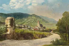 Konrad Petrides, Road to Weißenkirchen in der Wachau, 1926, oil on cardboard; framed