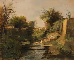 Olga Wisinger-Florian, Brook with ducks, 1889, oil on panel; framed