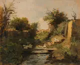 Olga Wisinger-Florian, Brook with ducks, 1889, oil on panel; framed