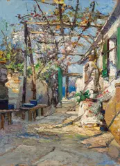 Lea von Littrow, Pergola over the sea, 1905/10, oil on cardboard; framed