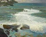 Alfred Poell, Surf at Nervi, oil on canvas; framed